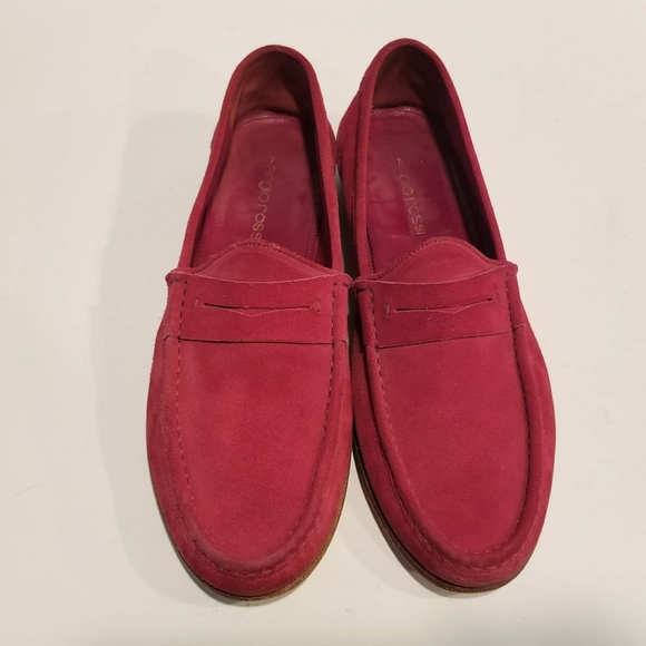 Sergio Rossi Mens Suede Penny Loafers Red Classic Designer Shoe Size 9.5 US 10.5